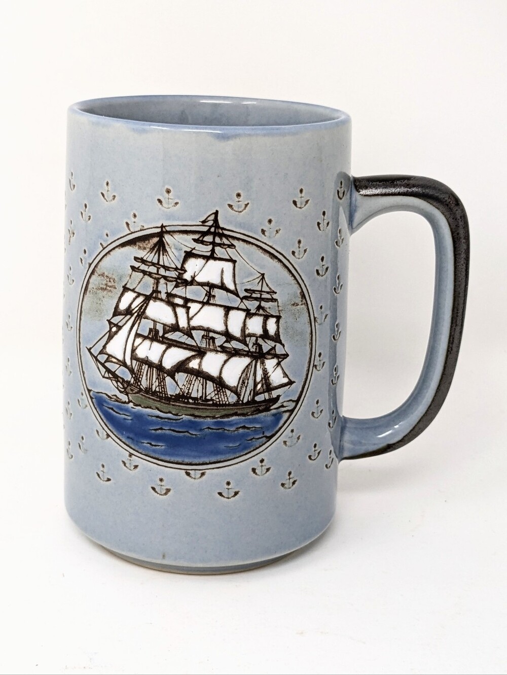 Vtg Otagiri Japan Sailing Hand painted  Embossed Glazed Ceramic Coffee Tea Mug